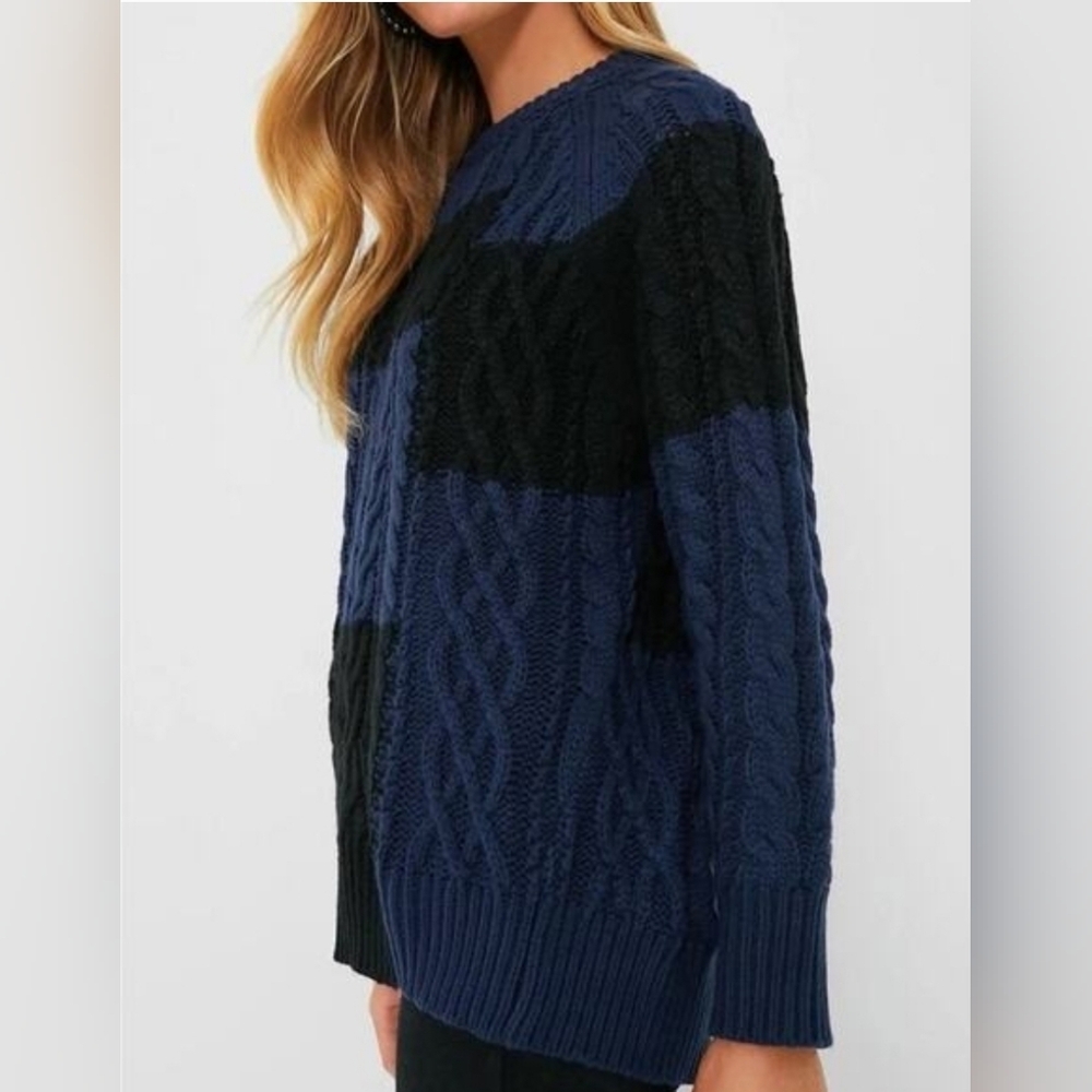 Tuckernuck NWOT Color Block Cable Sweater Blue And Black Size Small